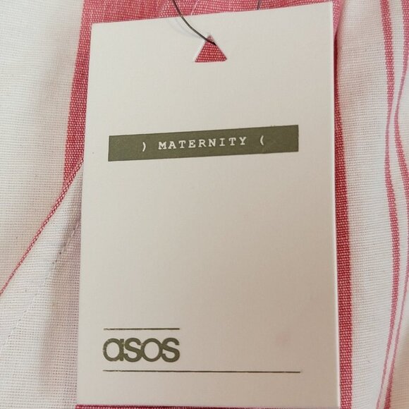 ASOS DESIGN Maternity Maxi Dress Womens Size 2 Tie Front Linen Stripe Cotton - Picture 13 of 15